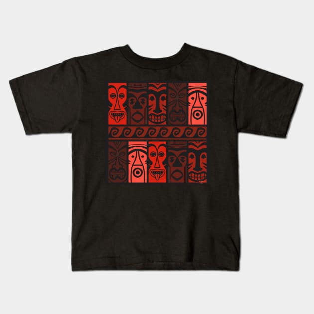 Lava Red Tikis! Kids T-Shirt by ErinKantBarnard